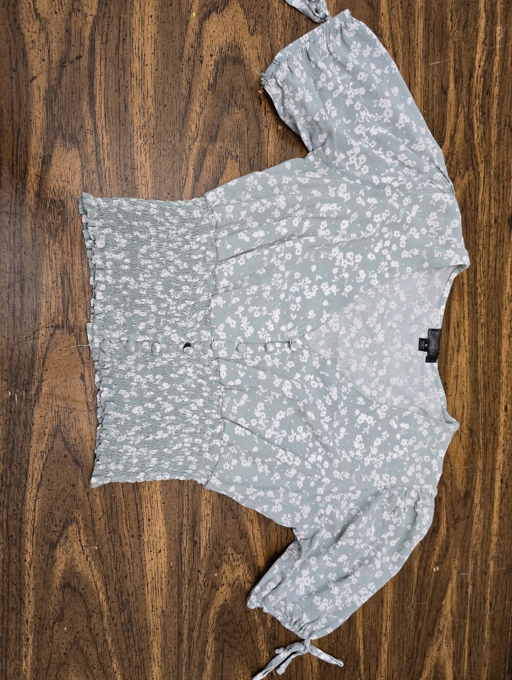 J for Justify Sage Green Floral Smocked-Waist Blouse